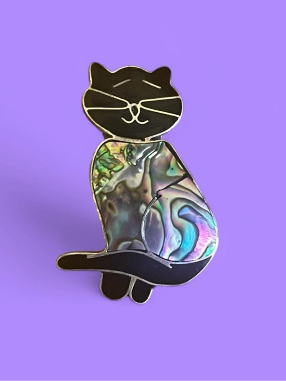 Vintage Alpaca Cat Brooch-Pendant